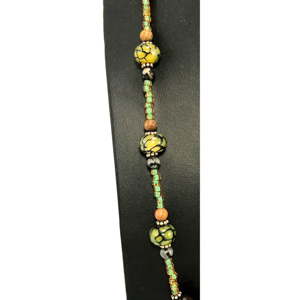 Handmade Boho Necklace Jasper Focal Bead Fire Crackle Agate & Glass Pony Beads - Picture 3 of 6